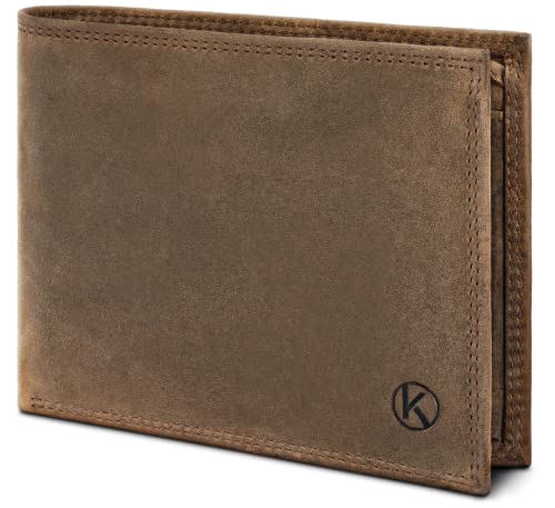 KORUTA Geldbörse Herren Leder Braun mit RFID Schutz I Echtleder Portemonnaie Groß I 13 Fächer I Geldbeutel für Männer I Brieftasche Wallet Portmonee aus echtem Leder (Braun Vintage) von KORUTA