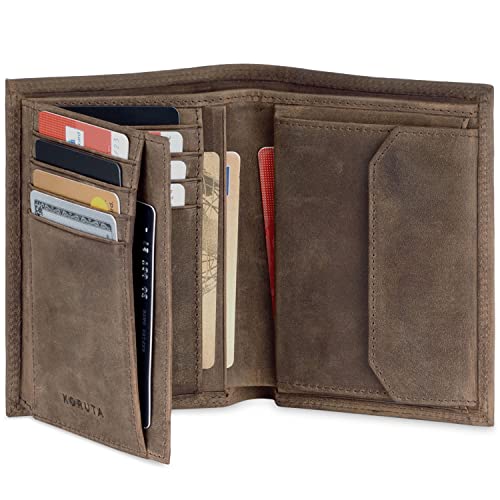 KORUTA Leder Geldbörse Herren mit RFID Schutz I Portemonnaie Groß mit Münzfach I 13 Fächer I Echtleder Geldbeutel für Männer I Brieftasche Wallet Portmonee braun von KORUTA