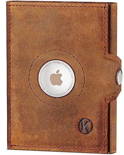 KORUTA Airtag Wallet mit Münzfach & RFID-Schutz - Airtag Portmonee Herren klein aus echtem Leder - Mini Geldbörse - Kreditkartenetui Kartenetui - Portemonnaie Geldbeutel Braun Vintage von KORUTA