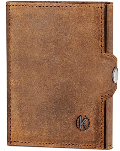 KORUTA® Slim Wallet mit Münzfach & RFID Schutz - Kartenetui - Mini Geldbörse für Herren & Damen - Kreditkartenetui Geldbeutel klein Portmonee Portemonnaie (Braun) von KORUTA