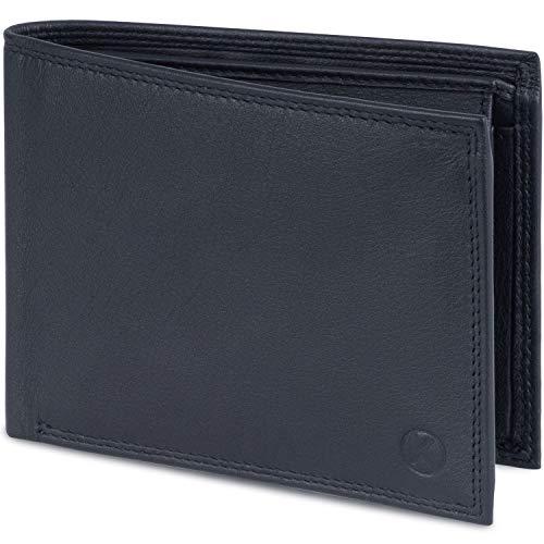 KORUTA Geldbörse Herren Leder Schwarz mit RFID Schutz I Echtleder Portemonnaie Groß I 13 Fächer I Geldbeutel für Männer I Brieftasche Wallet Portmonee aus echtem Leder (Schwarz) von KORUTA