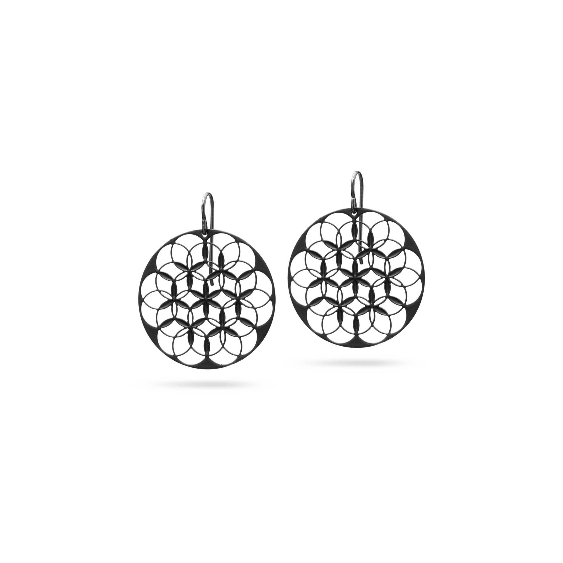 Runde Schwarze Ohrringe | Blume Des Lebens Moderne Schmuck Set Designer Floral Jewelry Black Earrings Runde Schwarze Ohrringe | Blume Des Lebens Moderne Schmuck Set Designer Floral Jewelry Black Earrings von KOSAE
