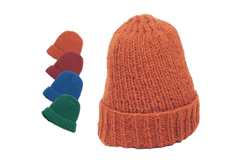 Wintermütze Handgestrickt in Nepal Wollmütze Blau Grün Orange Rot Strickmütze Aus Wolle Fleece-Gefüttert Strickbeanie von KOSELI2020