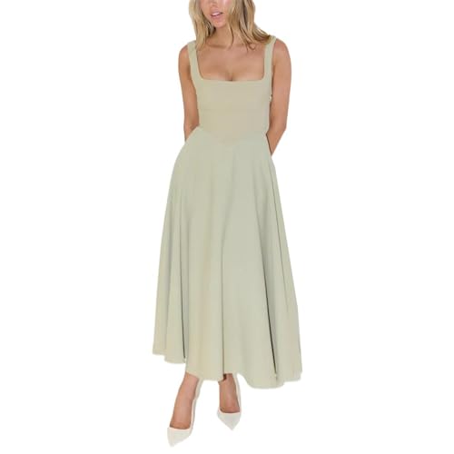 KOSFESFJHD Ärmelloses einfarbiges Kleid, Bodycon Midikleid-Light green01-M von KOSFESFJHD