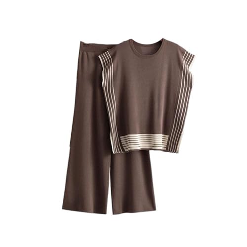 KOSFESFJHD Damen Set Damen Rundhals Lose Strick Sweater Set mit Hochwaist Straight Hose-brown-M KOSFESFJHD Damen Set Damen Rundhals Lose Strick Sweater Set mit Hochwaist Straight Hose-brown-M von KOSFESFJHD
