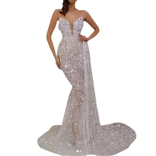 KOSFESFJHD Silbernes trägerloses Kleid mit V-Ausschnitt, Partykleid-color1-L von KOSFESFJHD