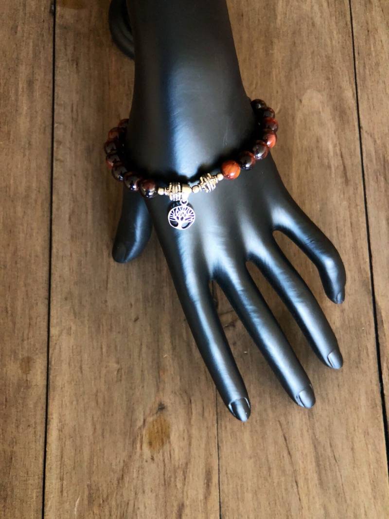 Rotes Tigerauge Armband Für Mann, Rotes Frauen, Heilstein Männer, 925 Sterling Silber Armband, Baum Des Lebens von KOSHA6