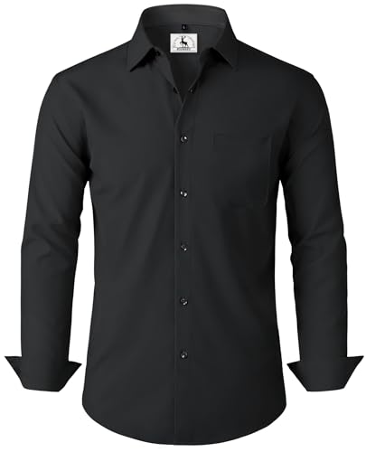 Hemd Herren Langarm Schwarzes Hemd Slim Fit Business Hemden Casual Herrenhemd Freizeithemden Pflegeleicht Bügelleicht Anzug Oberhemden Anzughemd für Alltag Hochzeit Freizeit Party mit Tasche M von KOSMEEU