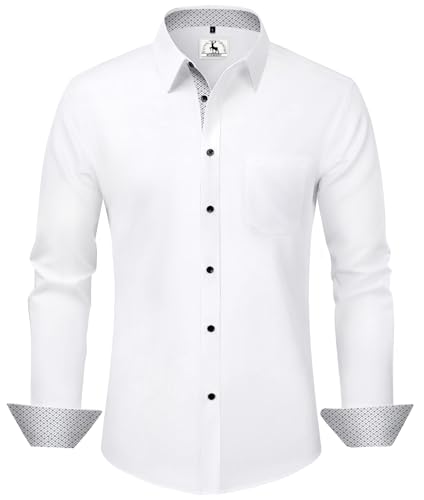 KOSMEEU Hemd Herren Langarm Weißes Hemd Regular Fit Business Hemden Casual Herrenhemd Freizeithemden Pflegeleicht Bügelleicht Anzug Oberhemden Anzughemd Alltag Hochzeit Freizeit Party mit Tasche 3XL von KOSMEEU