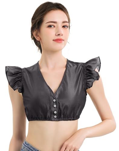 KOSMEEU Dirndl Bluse Damen Dirndlbluse Spitze Trachtenbluse Schwarz Dirndlblusen Schlicht Oktoberfest Spitzenbluse Trachten Bluse Bayrische Tracht V-Ausschnitt 38 von KOSMEEU