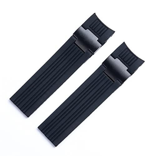 KOSSMA 22 x 20 mm Taucher und Marine wasserdichtes weiches Silikon-Gummi-Uhrenarmband für Ulysse Nardin Strap Faltschnalle (Farbe: Schwarz / Schwarz, Größe: 22 mm) von KOSSMA