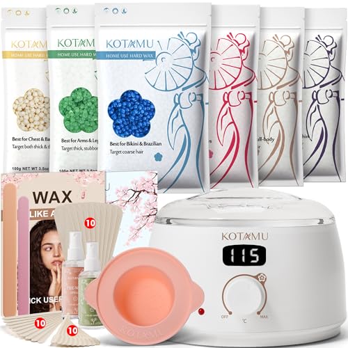 KOTAMU Waxing Set Professionelles, Digitaler Wachswärmer zur Heisswachs Haarentfernung, 600g Wax, 44 Zubehör, Silikonschale und -Stab, Den Einsatz im Heimsalon für Frauen und Männer von KOTAMU