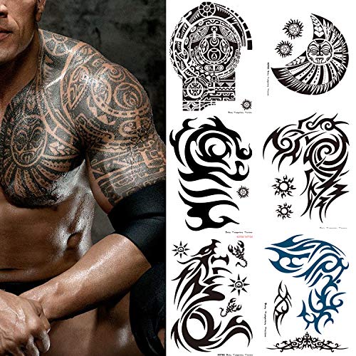 6 Blatt Große Temporäre Tattoos für Männer Erwachsene Frauen - Wasserdichte Fake Tattoos mit Brust Arm Schulter Tribal Designs Realistische Big Body Art für Party Cosplay 6 Blatt Große Temporäre Tattoos für Männer Erwachsene Frauen - Wasserdichte Fake Tattoos mit Brust Arm Schulter Tribal Designs Realistische Big Body Art für Party Cosplay von KOTBS