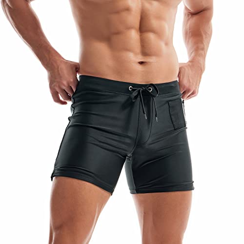 KOTENKO Herren-Bademode, quadratischer Schnitt, Schwimmboxer, Slip, Bikini, Tasche, Badeanzüge, schwarz, Large von KOTENKO