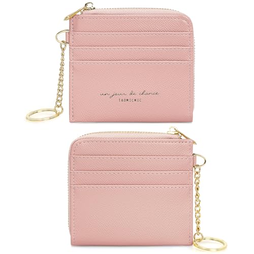 KOTORA Damen Kartenetui Schlüsselanhänger L-Reißverschluss Slim Front & Back Kreditkartenetui & Münzfach & Kleine Kleingeldtasche Geldbörse, Pink, L-Reißverschluss, schmales Kreditkartenetui vorne und von KOTORA