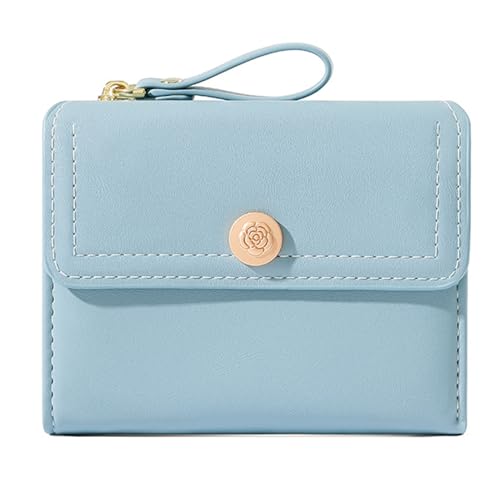 KOTORA Kleine Geldbörse für Damen, niedliche Blume, Leder, schmale Tasche, Geldbörse, Kartenhalter, Reißverschluss, Münzbörse, Blau, Niedlich von KOTORA