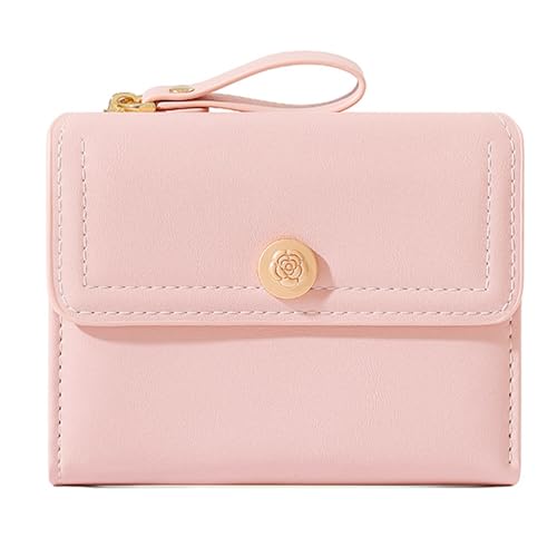 KOTORA Kleine Geldbörse für Damen, niedliche Blume, Leder, schmale Tasche, Geldbörse, Kartenhalter, Reißverschluss, Münzbörse, Pink, Niedlich von KOTORA