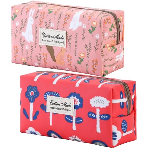 KOTORA Make-up-Taschen-Set mit Blumenmuster, niedlicher PU-Reise-Kulturbeutel für Damen, wasserdichte Cartoon-Kosmetiktasche für Damen, kleiner Make-up-Organizer, Patch-Organizer-Tasche für Damen und von KOTORA