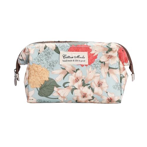 KOTORA Make-up-Taschen-Set mit Blumenmuster, niedlicher PU-Reise-Kulturbeutel für Damen, wasserdichte Cartoon-Kosmetiktasche für Damen, kleiner Make-up-Organizer, Patch-Organizer-Tasche für Damen und von KOTORA