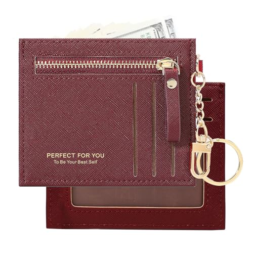 KOTORA Slim Card Case Mini Small Pocket Wallet Leather Zip Coin Purse Cash & Credit Card Holder with Keychain Unisex UltraThin, Rot/Ausflug, einfarbig (Getaway Solids), Schlank, dünn von KOTORA