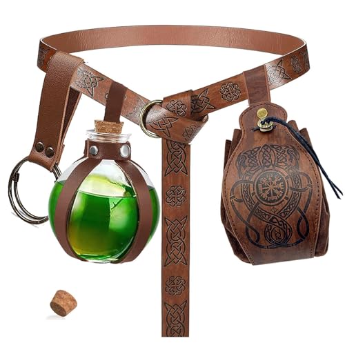 Renaissance Kostüm Zubehör Gürteltasche Geldbörse Trank Flaschenhalter Gürtel Taille Set Retro Mittelalter Festival Ren Faire, Drachenbraun, Standard von KOTORA