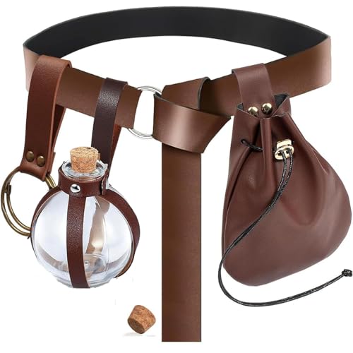 Renaissance Taillengürtel Kostüm Zubehör Gürteltasche Geldbörse Trank Flasche Set Mittelalter Festival Halloween Ren Faire (Braun) von KOTORA