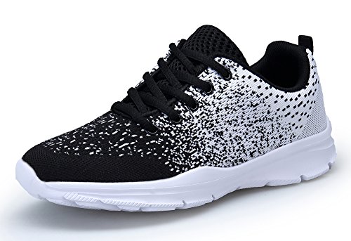 KOUDYEN Laufschuhe Atmungsaktiv Turnschuhe Schnürer Sportschuhe Sneaker für Herren Damen,XZ746-W-blackwhite-EU37 von KOUDYEN