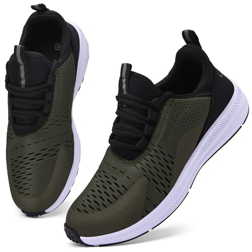 KOUDYEN Turnschuhe Herren Damen Laufschuhe Schnürer Turnschuhe Sportschuhe Atmungsaktiv Sneaker XZ489-ArmyGreen-EU37 von KOUDYEN