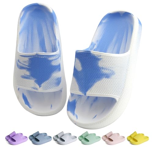 KOUECI Kids Cloud Slides Jungen Mädchen Duschpantoffeln Slip on Slide Sandalen rutschfeste Sommer Strand Pool Schuhe, Blattschraube färben blau, 1 Little Kid von KOUECI