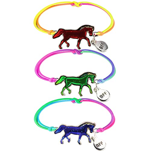 Stimmungsarmband Pferde Armband 3 Stück Stimmungsarmband für Kinder in Regenbogenfarben Wechselt die Farbe als Geschenk für Mädchen von KOUHA
