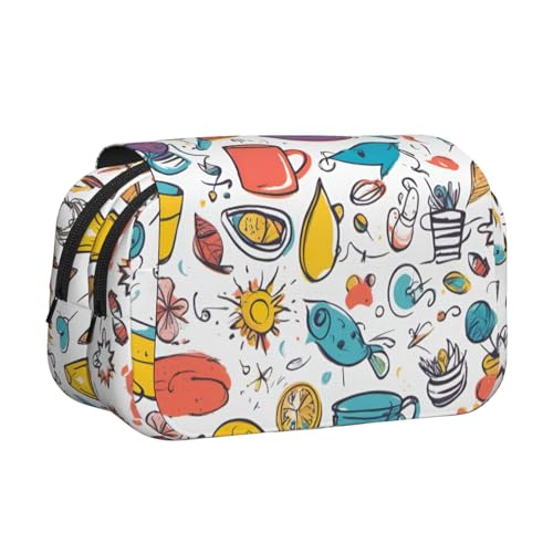 Bunte handgezeichnete Federn auf weißem Druck, Make-up-Kosmetiktasche, Schreibwaren, Kawaii-Bleistift-Box, Gadget-Organizer, Tasche mit Reißverschluss von KOUUIP