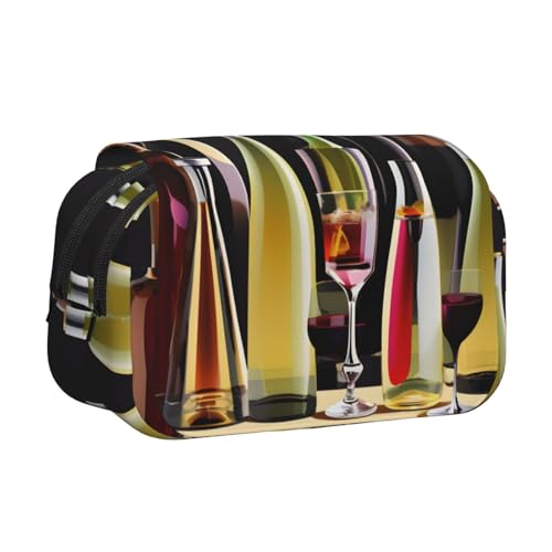Cocktail- und Weinflaschen-Druck, Make-up-Kosmetiktasche, Schreibwaren, Kawaii-Bleistift-Box, Gadget-Organizer-Tasche mit Reißverschluss von KOUUIP