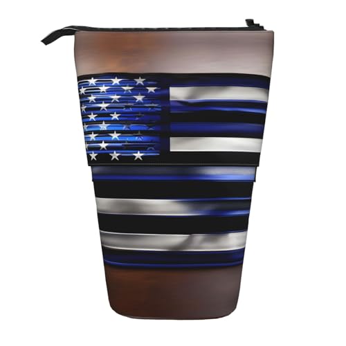 KOUUIP American Thin Blue Line Flag Teleskopdruck Pencil Bag Stiftehalter Schreibwaren Fall aufstellbar Bag Standing Organizer, Schwarz , Taglia Unica von KOUUIP