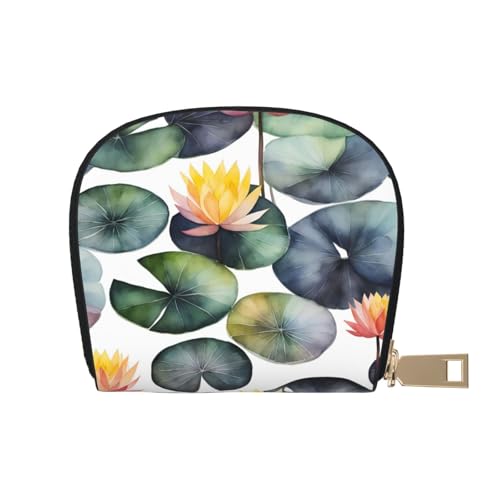 KOUUIP Black Lily Pads 1 Print Damen Kreditkartenetui Geldbörse Reißverschluss Leder Kartenetui Kartenhalter Uni für Männer und Frauen, Weiss/opulenter Garten, Einheitsgröße von KOUUIP