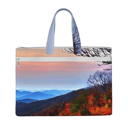 KOUUIP Blue Ridge Mountains Canvas-Dokumententasche mit Druck, 26,7 x 38,1 cm, 2 Reißverschlusstaschen, aufgeräumt für Büroakten KOUUIP Blue Ridge Mountains Canvas-Dokumententasche mit Druck, 26,7 x 38,1 cm, 2 Reißverschlusstaschen, aufgeräumt für Büroakten von KOUUIP