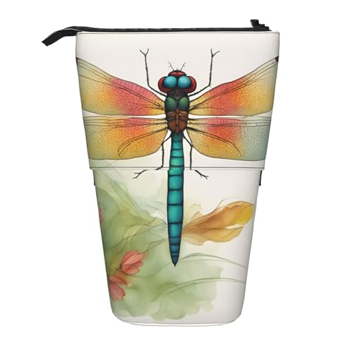 KOUUIP Bunte Libelle 1 Druck Teleskop-Federmäppchen Stifthalter Schreibwarenetui Stand-up Retractable Bag Standing Organizer, Schwarz, One Size von KOUUIP