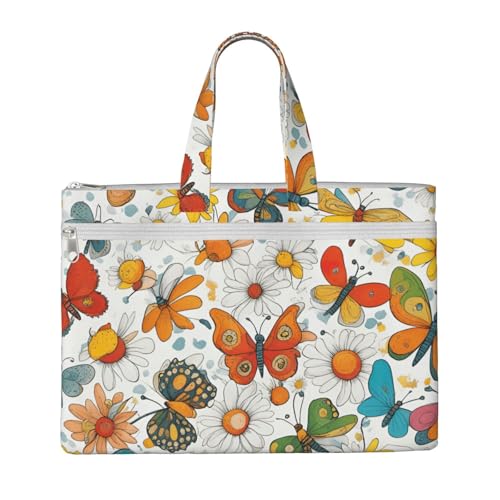 KOUUIP Butterfly Daisy Canvas Dokumententasche mit Druck, 26,7 x 38,1 cm, 2 Reißverschlusstaschen, übersichtlich für Büroakten KOUUIP Butterfly Daisy Canvas Dokumententasche mit Druck, 26,7 x 38,1 cm, 2 Reißverschlusstaschen, übersichtlich für Büroakten von KOUUIP
