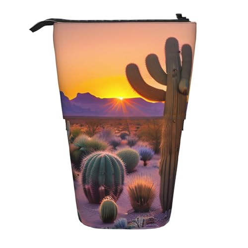 KOUUIP Cactus Desert Sunsets Bedrucktes Teleskop-Federmäppchen Federmäppchen Schreibwaren einziehbare Tasche Stand Up Organizer stehend, Schwarz , Taglia Unica von KOUUIP
