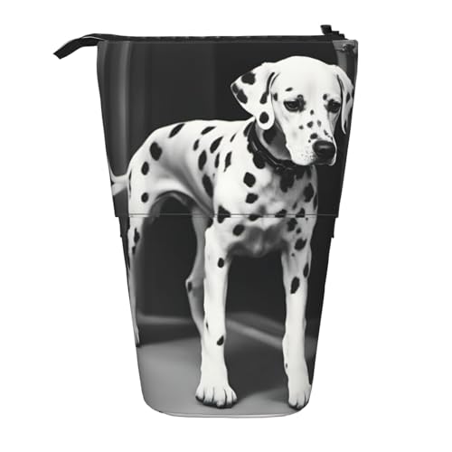 KOUUIP Dalmatiner Teleskop-Federmäppchen mit 1 Druck, Stifthalter, Schreibwarenetui, Stand-up-Tasche, einziehbare Tasche, Stand-Organizer von KOUUIP