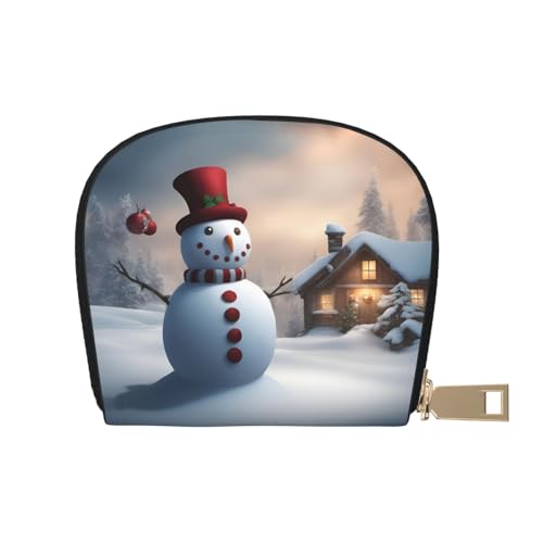 KOUUIP Damen Kreditkartenetui mit Weihnachtsmotiv Schneemann, 3 Aufdruck, Reißverschluss, Leder, Kartenhalter, Uni, für Damen und Herren, Weiss/opulenter Garten, Einheitsgröße von KOUUIP