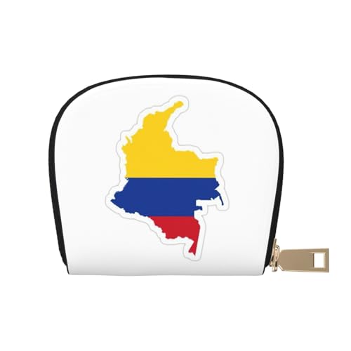 KOUUIP Damen Leder Kreditkartenetui mit Reißverschluss Kolumbien Flagge Uni Damen Herren Damen Weiß One Size, weiß, one size von KOUUIP