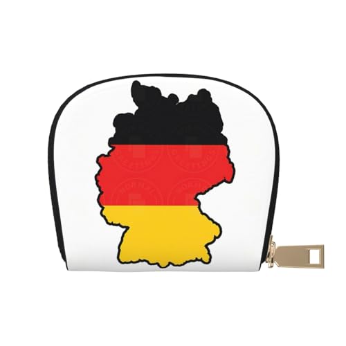 KOUUIP Damen Leder Kreditkartenetui mit Reißverschluss Motiv Deutsche Flagge Uni Damen Herren Damen Weiß One Size, weiß, one size von KOUUIP
