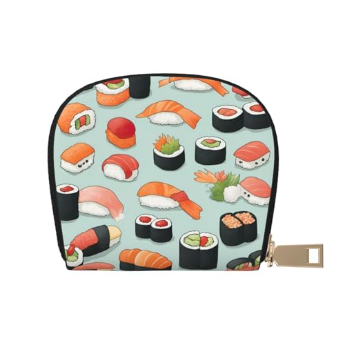 KOUUIP Delicious Sushi Print Damen Kreditkartenetui Geldbörse Reißverschluss Leder Kartenetui Kartenhalter Uni für Damen und Herren, Weiss/opulenter Garten, Einheitsgröße von KOUUIP