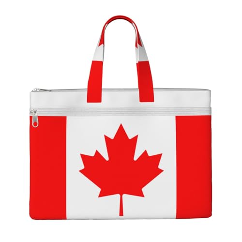 KOUUIP Dokumententasche aus Segeltuch mit kanadischer Flagge, 26,7 x 38,1 cm, 2 Reißverschlusstaschen, übersichtlich für Büroakten von KOUUIP