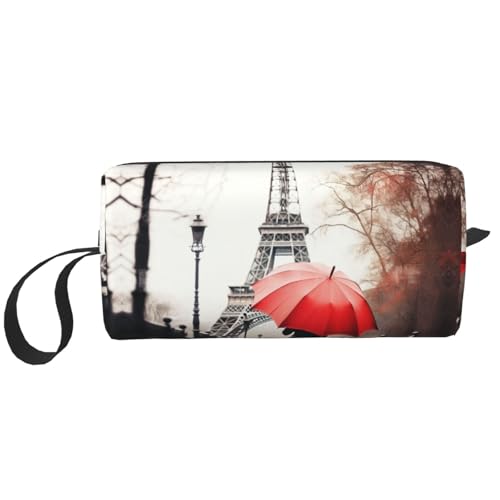 KOUUIP Eiffelturm mit rotem Regenschirm-Druck, großes Fassungsvermögen, Reise-Make-up-Tasche, Organizer, Make-up-Tasche, tragbare Kosmetiktasche für Damen, Weiss/opulenter Garten, Einheitsgröße von KOUUIP
