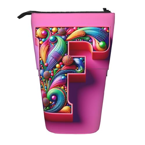 KOUUIP F print Teleskop-Federmäppchen für Bleistifte, Stifte, Schreibwaren, einziehbare Tasche, stehender Organizer, Schwarz , Taglia Unica von KOUUIP