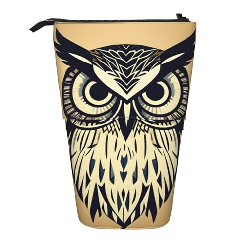 KOUUIP Federmäppchen mit niedlichem Eulen-Druck, Teleskop-Federmäppchen, einziehbares Federmäppchen, Stehender Organizer, Schwarz , one size von KOUUIP