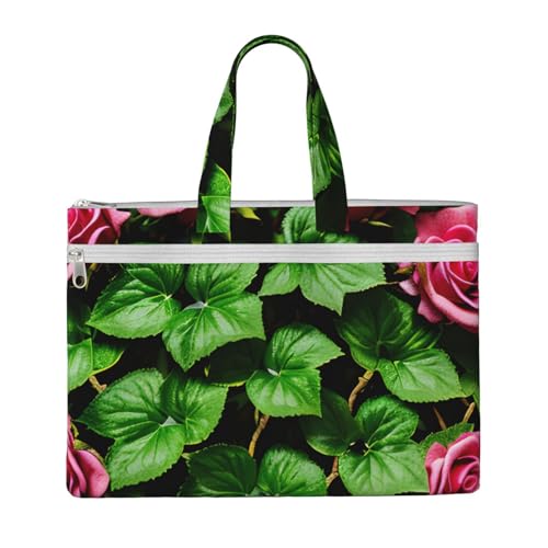 KOUUIP Floral Rose Efeu mit Blättern, Frühlings-Leinen-Dokumententasche mit Druck, 26,7 x 38,1 cm, 2 Reißverschlusstaschen, aufgeräumt für Büroakten KOUUIP Floral Rose Efeu mit Blättern, Frühlings-Leinen-Dokumententasche mit Druck, 26,7 x 38,1 cm, 2 Reißverschlusstaschen, aufgeräumt für Büroakten von KOUUIP