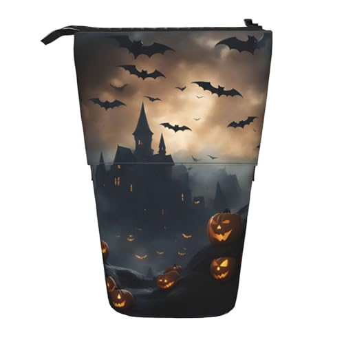 KOUUIP Halloween Flying Bats 3 Print Teleskop-Federmäppchen Stifthalter Schreibwarenetui Stand-up Retractable Bag Standing Organizer von KOUUIP
