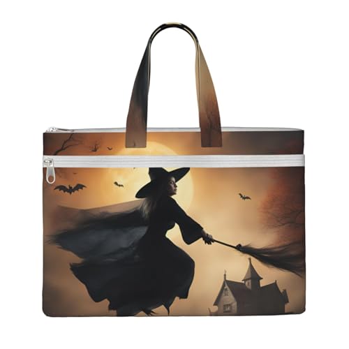 KOUUIP Halloween Witch Flying 2 Canvas Dokumententasche mit Druck 26,7 x 38,1 cm, 2 Reißverschlusstaschen, übersichtlich für Büroakten KOUUIP Halloween Witch Flying 2 Canvas Dokumententasche mit Druck 26,7 x 38,1 cm, 2 Reißverschlusstaschen, übersichtlich für Büroakten von KOUUIP